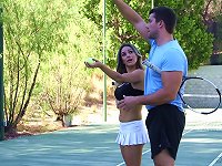 Tennis instructor and boyfriend share the babe in a threesome